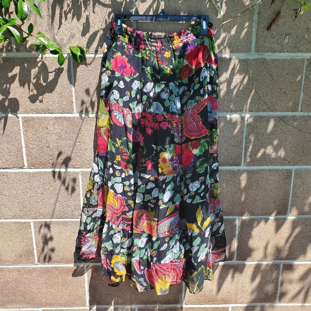 Vintage 90s patchwork tiered maxi skirt